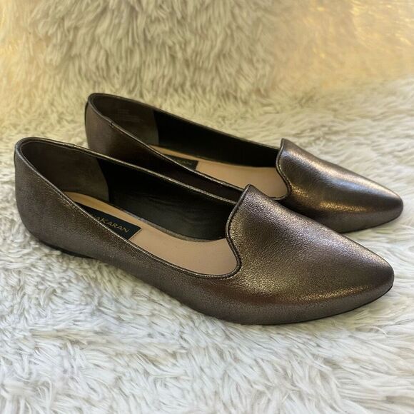 Donna Karan Metallic Pewter Leather SlipOn Loafers Almond Toe sz 8M Classic Chic - Picture 3 of 8